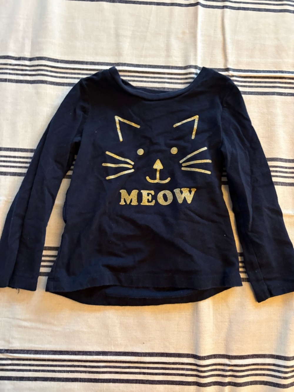 OshKosh B'gosh Navy Long Sleeve Cat 'Meow' Graphic Tee with Gold Glitter